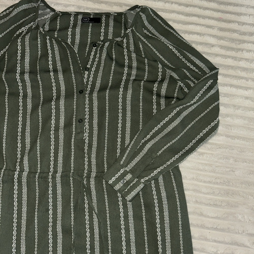 Gap Dress Womens Small Button Up Drawstring Waist Green Off White Boho‎ Chic - Picture 5 of 7